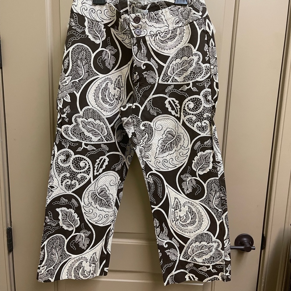 Brown, print, wide legged crop pants